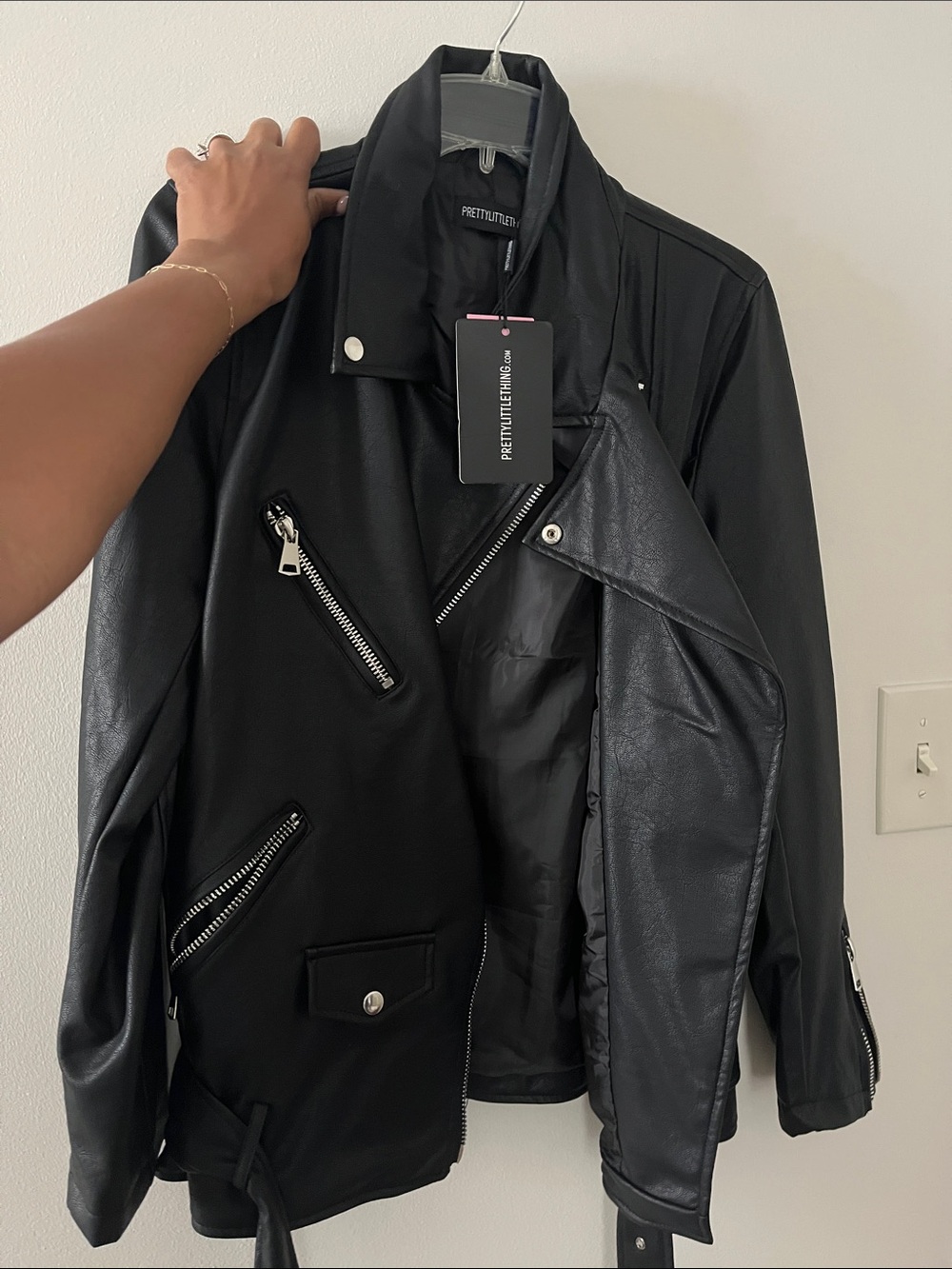 PrettyLittleThing Black Faux Leather Biker Jacket